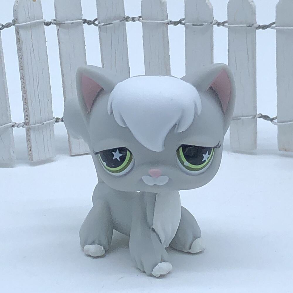 Authentic Littlest Pet Shop LPS PETSHOP #954 Angora Longhair Cat Grey Gray Stars
